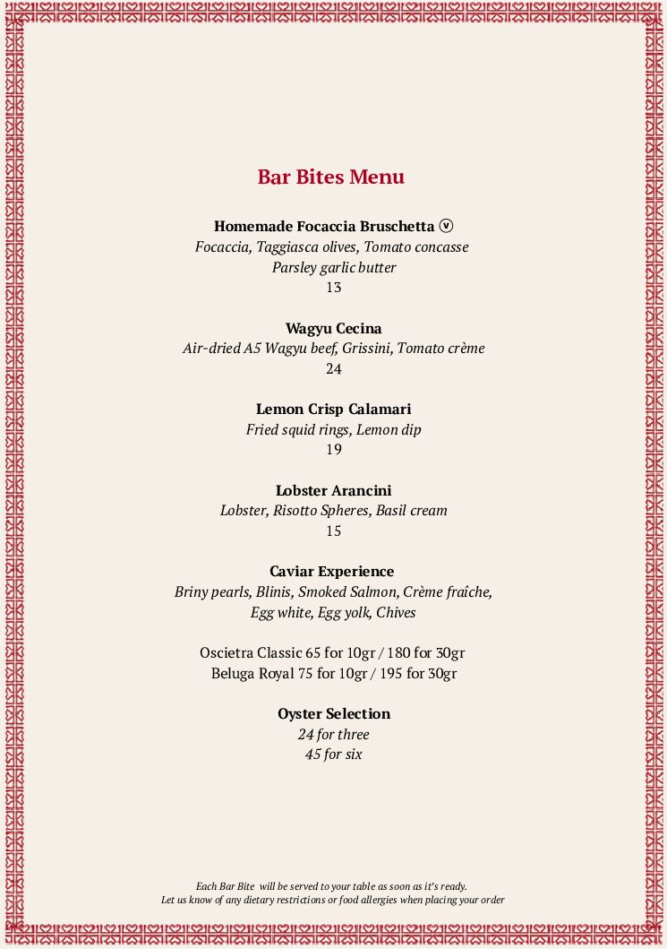Bar bites menu