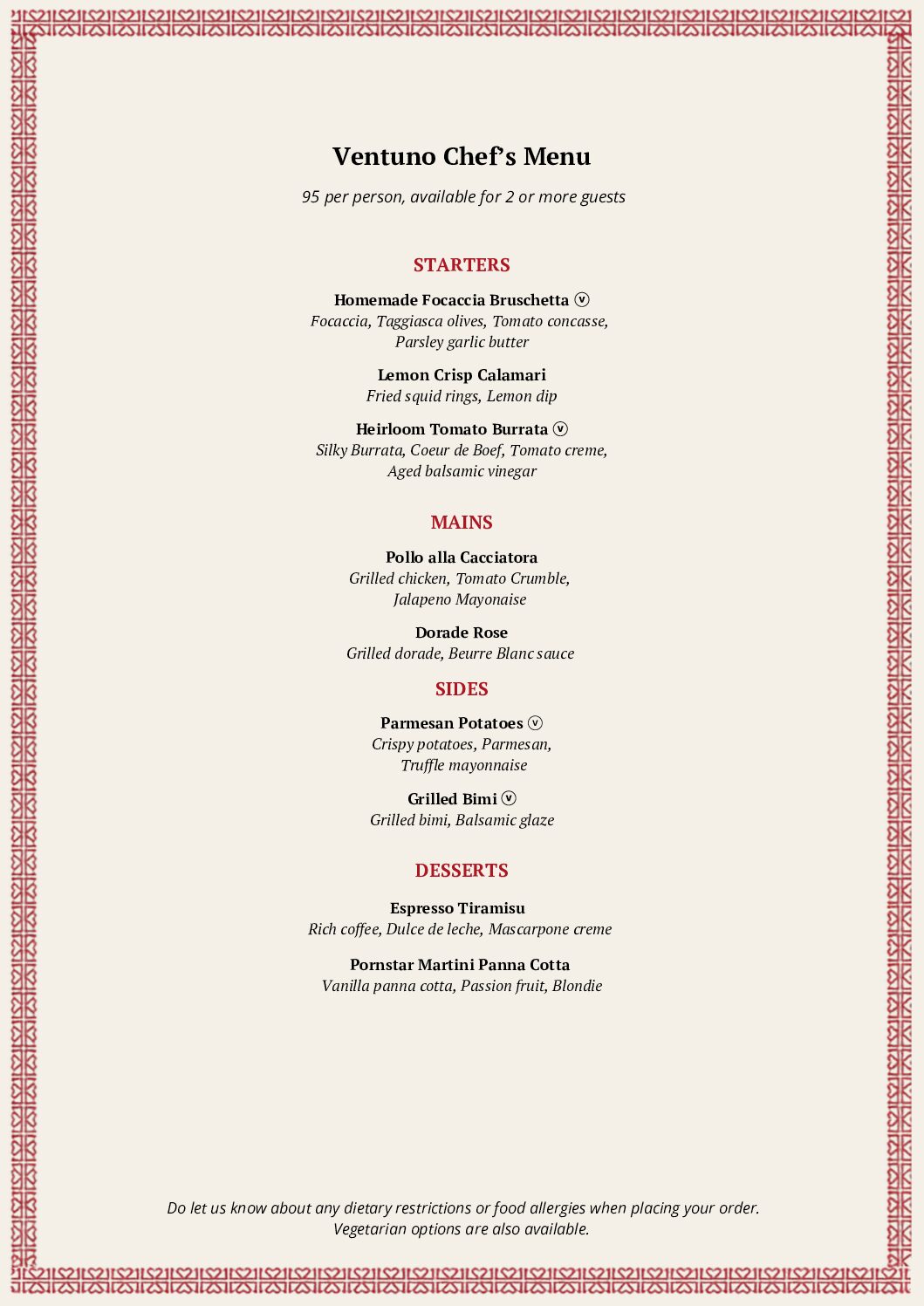 Ventuno Chef’s Menu