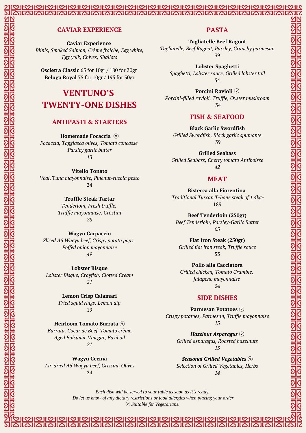 À la carte menu